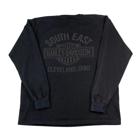 Black long-sleeve shirt with 'South East Harley-Davidson' logo on a white background