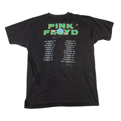 Black t-shirt with Pink Floyd logo and tour dates on a white background
