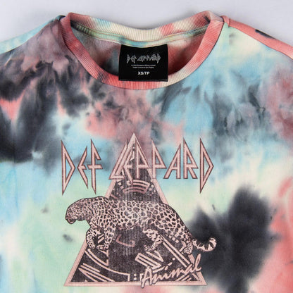 Def Leppard Distressed Tie-Dye Crop Crewneck Sweatshirt Women's XS